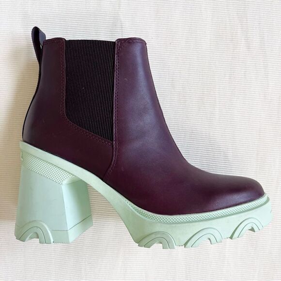 Sorel Women Boots Brex Block Heel Waterproof Leather Chelsea Platform Chunky 9 - Picture 2 of 5